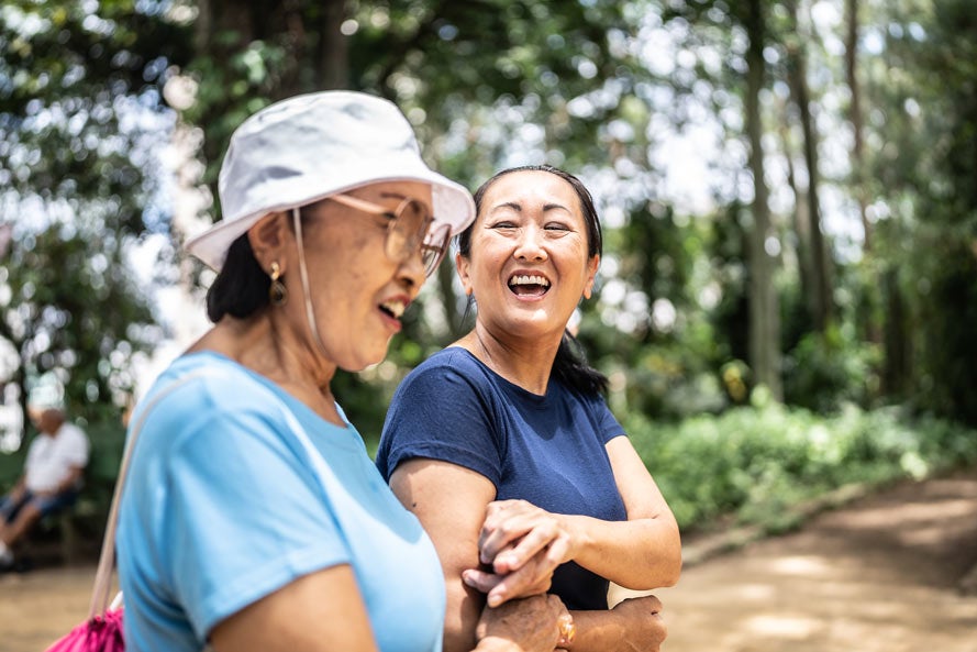 Woman with her mother outdoors